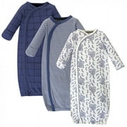 Touched by Nature Baby Organic Cotton Side-Closure Snap Long-Sleeve Gowns 3pk, Elephant, 0-6 Months
